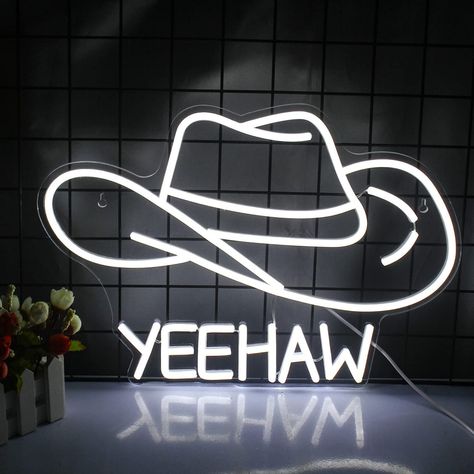 COWBOY HAT NEON SIGN Personalized neon lights are very suitable for home, bed wall decoration, also can be used for office, home bar, store decoration. Whether it's a birthday, party, anniversary or wedding. VoiNeon provides you with as many fonts, sizes and colors as possible to realize your idea. HIGH QUALITY NEON SIGN Made of high-quality environmentally friendly materials and experienced craftsmanship. Our neon signs are made of flexible LED neon strips and thick acrylic backboard. Compared White Cowboy Hat, Commercial Signs, Neon Wall Signs, Bar Office, Neon Sign Bedroom, Led Neon Lighting, Neon Light Signs, Beer Bar, Sign Lighting