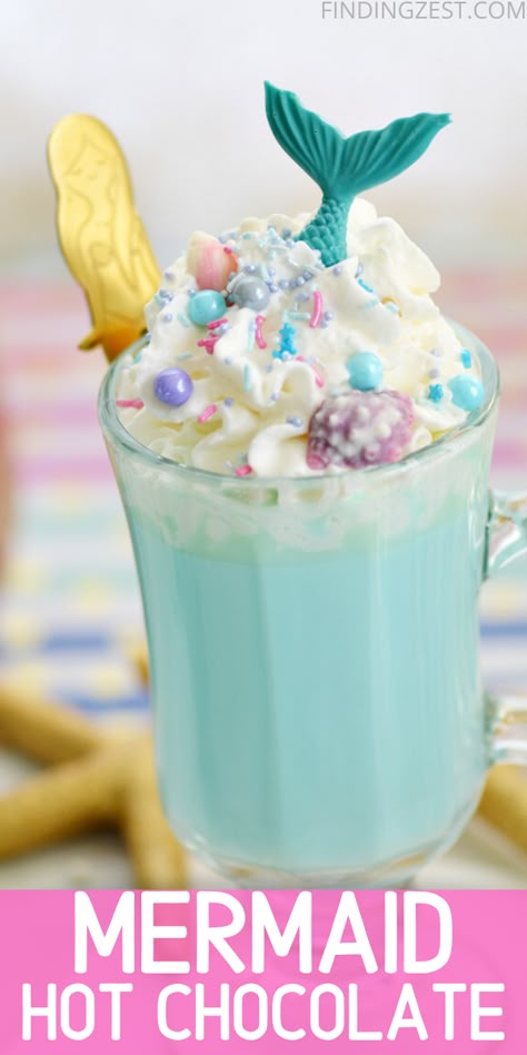 Homemade White Hot Chocolate, Hot Mermaid, Mermaid Drink, Blue Drinks, White Hot Chocolate, Kid Drinks, Milkshake Recipes, Hot Chocolate Bars, Sweet Drinks