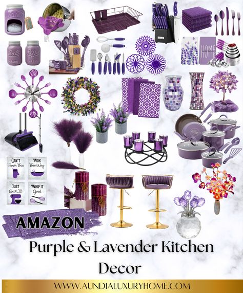 Lavender Themed Kitchen, Purple And Blue Kitchen, Lilac Kitchen Decor, Lavender Kitchen Ideas, Purple Kitchen Aesthetic, Green And Purple Kitchen, Lavendar Kitchen, Purple And Green Kitchen, Girly Kitchen Decor Apartment