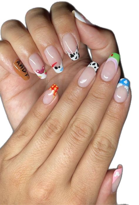 builder gel manicure with toy story & disney designs #gelxnails #gelnails #disneyworld #disneyland #disneynailart #buildergel #buildergelnails #naturalnails #squarenails Simple Toy Story Nails, Disney Gel Nails, Toy Story Nails, Builder Gel Nails, Nail Art Disney, Simple Toys, Summery Nails, Builder Gel, Disney Designs