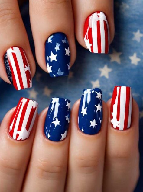 65+ Festive 4th of July Nail Ideas and Designs | Sarah Scoop Simple Short 4th Of July Nails, Short 4th Of July Nails, Free Style Nails, 4th Of July Nail Ideas, Korean Nail Designs, 4th Of July Nail, Patriotic Nails Design, Acrylic Nails Almond Shape, Long Gel Nails