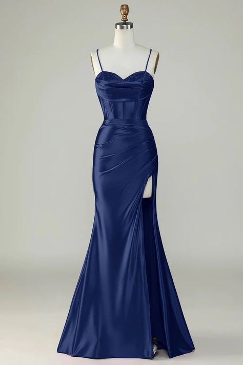 Corset Satin Prom Dress, Midnight Blue Corset Dress, Navy Prom Dress Tight, Blue Prom Dress Slim Fit, Debs Dresses Royal Blue, Navy Blue Prom Dresses Long Corset, Uk Prom Dress, Satin Formal Dresses, Navy Blue Corset Prom Dress