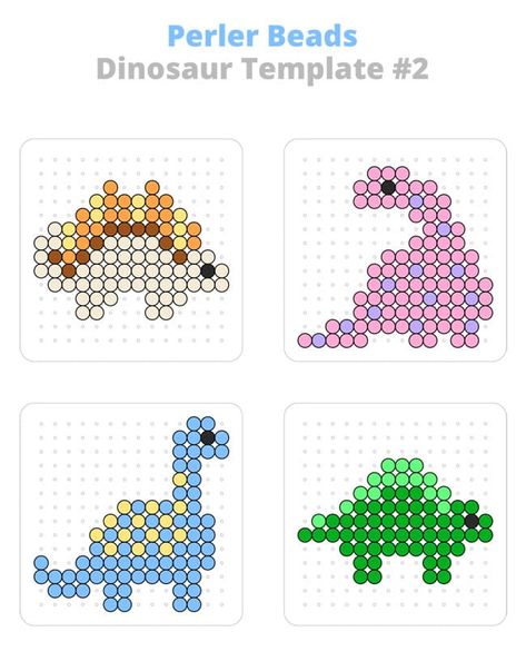 These dinosaur Perler beads creations are so much fun to make! Follow our FREE, printable dinosaur Perler bead patterns, or design your favourite dino using fuse beads! It's such a fun kids craft and activity, and you can easily make these Perler bead dinosaurs into a keychain or magnet for an awesome homemade gift. Perfect for summer camp, sleepovers, or a rainy day!