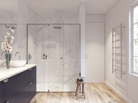 Semi-Frameless-Showerscreen-Inline-A2-Open Semi Frameless Shower, Frameless Shower Screen, Clarendon Homes, Pivot Door, Double Shower, Pivot Doors, Frameless Shower, Wardrobe Doors, Australian Homes