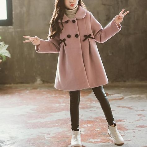 Lapel Dress, Dress Coats, Bow Fashion, Fall Winter Fashion, Winter Outerwear, Korean Casual, Kids Outerwear, Girl Coat, Michael Myers