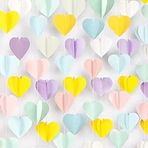 Pastel-Rainbow Party-Decorations 3D Heart Garland - 39Ft Yellow Blue Pink Purple Mint Hanging Paper Streamers Banner, Valentines Day Engagement Wedding Bachelorette Baby Bridal Shower Decor Ouruola Pastel Party Decorations, February Baby Showers, Rainbow Party Decorations, Paper Streamers, Pastel Party, Banner Garland, Rainbow Birthday Party, Heart Garland, Rainbow Baby Shower