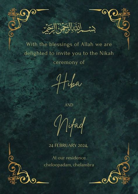 Nikah Ceremony Invitation Card, Ceremony Invitation Card, Couple Illustration Wedding, Nikah Ceremony, Save The Date Video, Islamic Events, Groom Dress Men, Ceremony Invitation, Illustration Wedding