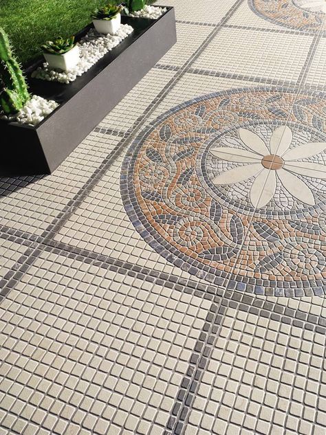 Realonda Ceramica | TREVI  #outdoor #tiles #tegels #tuintegels  http://www.tegels.nl/7125/tegels/onda,-castellon/realonda-ceramica.html Mosaic Paths, Tile Patio Floor, Blue Floor Tile, Hallway Tiles Floor, Tiles Outdoor, Marble Effect Tiles, Tile Floor Living Room, Black Floor Tiles, Porch Tile