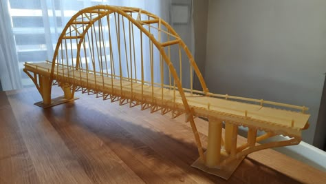 Bridge Model Architecture, Pasta Bridge, Spaghetti Bridge, Diy Bridge, Diy Wood Crafts, Wood Working Projects, Bridge Model, Geodesic Dome Homes, Diy Kids Furniture