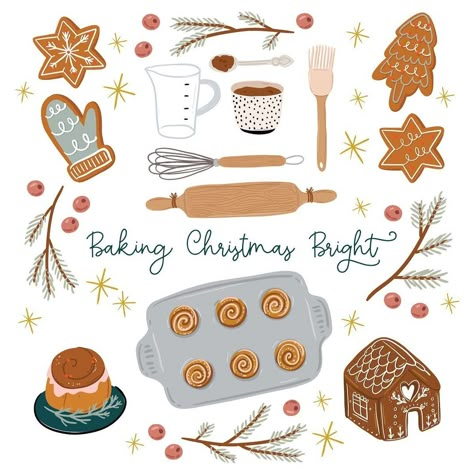 Christmas Baking Clipart, Christmas Baking Wallpaper, Christmas Sweets Illustration, Christmas Baking Illustration, Christmas Food Illustration, Cookies Christmas Aesthetic, Christmas Baking Aesthetic, Christmas Cookies Aesthetic, Baking Illustration