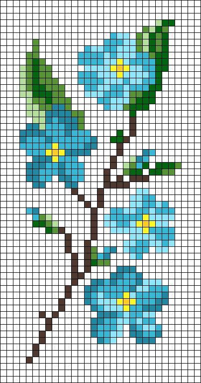 Cherry Blossom Pixel Art Grid, Cherry Blossom Alpha Pattern, Easy Flower Cross Stitch Pattern, Simple Cross Stitch Patterns Free Charts, Cross Stitch Borders Simple, Flower Pixel Grid, Perler Flower Patterns, Floral Pixel Art, Simple Cross Stitch Pattern