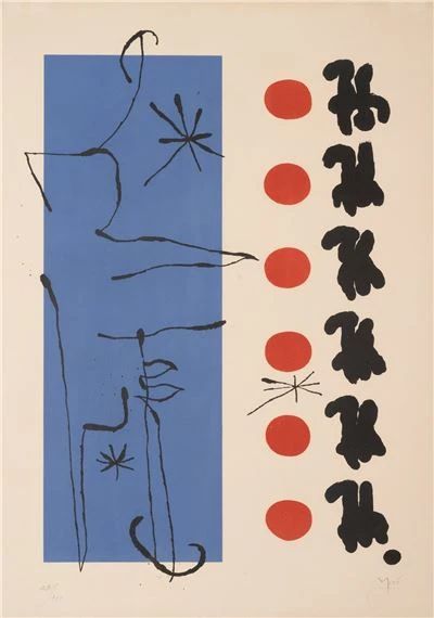 Artwork by Joan Miró, Rouge et bleu, Made of lithograph Joan Miró I Ferrà, Miro Paintings, Joan Miro Paintings, Surrealism Drawing, Joan Mir, Max Ernst, Rene Magritte, Edward Hopper, Joan Miro