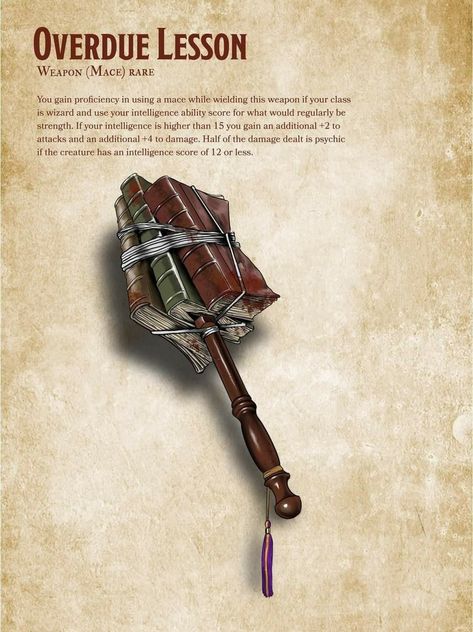 Wizard Items 5e, Funny Magic Items 5e, Dnd Book Item, Flail Dnd, Dungeons And Dragons Magic Items, Items Dnd 5e, Funny Dnd Items, Dnd Library, Homebrew Magic Items 5e