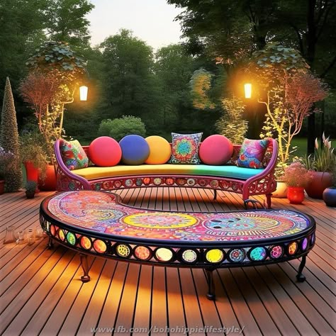 Colourful Furniture, Arizona Decor, Bohemian Patio, Hippie Garden, Goods Design, Beautiful Outdoor Living Spaces, Unusual Furniture, Boho Style Decor, Hippie Homes