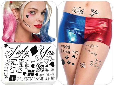 Harley Quinn Make-up, Harley Quinn Costume Diy, Sheet Costume, Harley Quinn Merchandise, Arley Queen, Harley Quinn Jacket, Leg Tats, Harley Quinn Shirt, Harley Quinn Halloween Costume