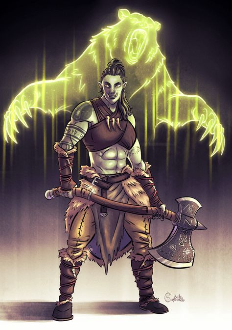 [OC] [Comm] Vola, A Half-Orc Bear Totem Barbarian : DnD Totem Barbarian Dnd, Bear Totem Barbarian, Totem Barbarian, Hobo Symbols, Barbarian Armor, Half Orc Barbarian, Dnd Orc, Barbarian Dnd, Female Orc