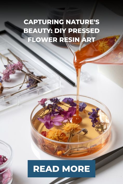 Pouring resin over pressed flowers in a round mold for DIY art. Diy Flower Resin, Resin Hacks, Flower Resin Art, Flower Epoxy, Epoxy Diy, Pressed Flower Resin, Simple Projects, Acrylic Pouring Techniques, Diy Resin Projects