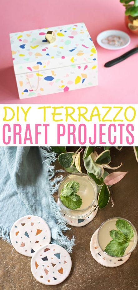 We just love the look of terrazzo tile and clearly, so do a lot of other people! It’s one of the hottest new trends out there. Even if you don’t want to add it to your home with a full terrazzo floor or countertops, these DIY terrazzo craft projects will give you lots of great ideas to rock the look in a smaller way. Diy Terrazzo, Teenage Room Decor, Christmas Gifts For Teenagers, Diy Projects For Teens, Diy Confetti, Green Diy, Cool Gifts For Teens, Beginner Crafts, Paper Vase