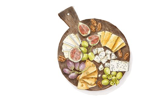 Cheese board illustration on Behance Cheese Platers, Flavored Butter Recipes, App Illustration, Board Illustration, Layout Magazine, Graze Box, Food Photography Background, Art Tutorials Watercolor, Flavored Butter