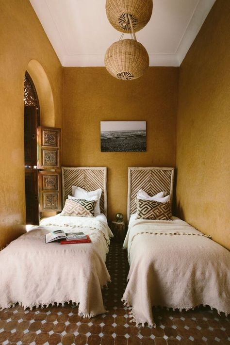 Carley Page, Moroccan Riad, Riad Marrakech, Concrete Effect Paint, Moroccan Interiors, Twin Beds, Interior Photography, 2023 2024, Marrakech