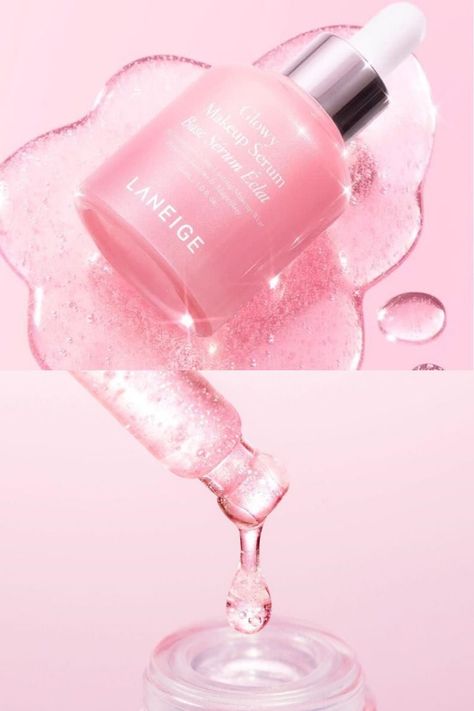 Cosmetics Photoshoot, Glowy Face, Skincare Laneige, Pink Serum, Barbie Mood, Laneige Skincare, Preppy Skincare, Skincare Products Photography, Makeup Accesories