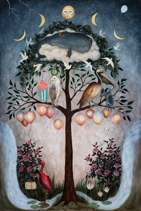 Commissions — Rebecca Rebouché Rebecca Rebouche Art, Winter Mural, Rebecca Rebouche, Family Tree Painting, Birds Pattern, Witch Shop, Art Deco Illustration, Inspirational Illustration, Iconic Artwork