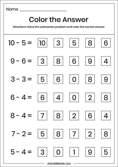 Kindergarten Math Worksheets: 

Help your child practice their subtraction skills with this fun and colorful worksheet! They'll be able to practice their math skills while having a blast. #kindergartenmath #subtraction #worksheets Worksheet Subtraction Kindergarten, Subtraction Scoot Free, Free Subtraction Worksheets Kindergarten, Second Grade Subtraction Worksheets, Addition And Subtraction Worksheets For Kindergarten, 1st Grade Worksheets Free Printables Math Activities, 1st Grade Math Worksheets Free Printable, Math Worksheet Subtraction, Kindergarten Math Worksheets Free Printable