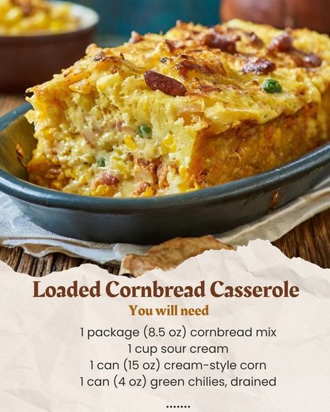 Loaded Cornbread Casserole, Loaded Cornbread, Vegetable Casseroles, Cheesy Cornbread, Easy Casserole Dishes, Cornbread Casserole, Jiffy Cornbread, Shredded Cheddar Cheese, Cornbread Mix