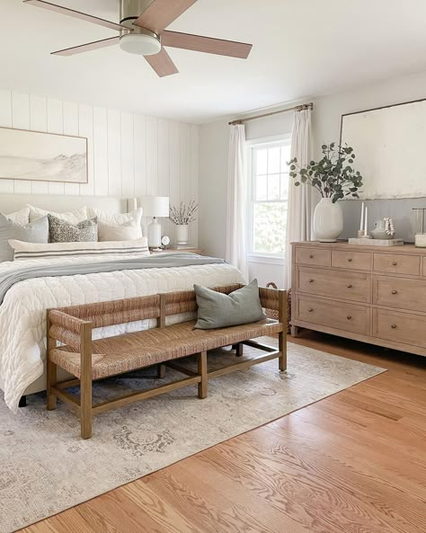 Sherri Calnan | Loving all the bright whites and neutrals for spring! We said goodbye to our down comforter for the spring/summer and replaced it with… | Instagram Scandinavian Bedrooms Master, White Airy Bedroom, Master Room Accent Wall, Couple Bedroom Color Ideas, Bed Infront Of A Window, Master Room Inspiration, Neutral Master Bedrooms Decor, Sherri Calnan, Bright Bedroom Ideas