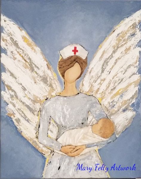 Angel Nurse holding Newborn Baby by MaryFeltyArtwork Nurse Painting, Angel Nurse, Doctor Painting, Holding Newborn, Nurse Drawing, Doctor Drawing, Nurse Art, Baby Canvas, Baby Painting