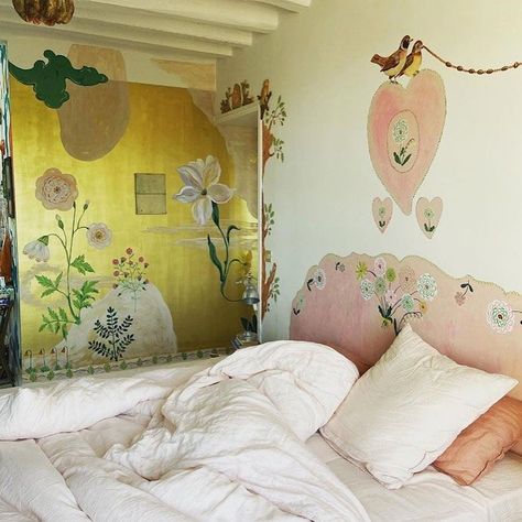 We’re so thrilled to have one of our all-time favorite artists, @nathalie_lete, on the site today. Learn about her insanely whimsical home, her inspirations and why she believes in the magic of fairy tales. 🧚‍♀️ Painting As Headboard, Nathalie Lete, Whimsical Home, White Sheets, Dream House Decor, My New Room, Dream Room, New Room, Room Inspo