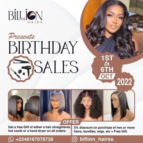 Wig Sales Flyer Design, Birthday Sales Flyer Design, Black Friday Illustration, Sales Flyer Design, Friday Illustration, Sales Flyer, Flyers Design, Sale Flyer, Hair Sale