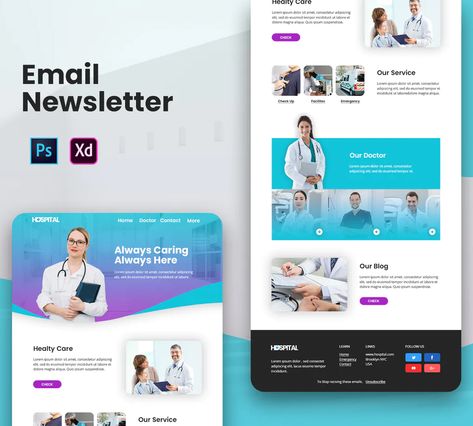 Medical Email Newsletter Template PSD Medical Newsletter Design, Medical Email Design, Medical Newsletter, Newsletter Design Layout, Mailing Design, Newsletter Template Free, Email Layout, Newsletter Layout, Classroom Newsletter Template