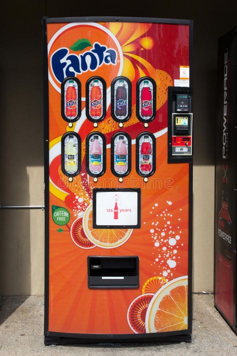 Fanta Soda Machine. ATLANTA, GA - AUG 8: A Fanta soda vending machine in Atlanta , #sponsored, #soda, #AUG, #machine, #vending, #GA #ad Soda Vending Machine, Soda Machine, Soda Machines, Building Aesthetic, Machine Photo, Vending Machines, Vending Machine, Caffeine Free, Design Display