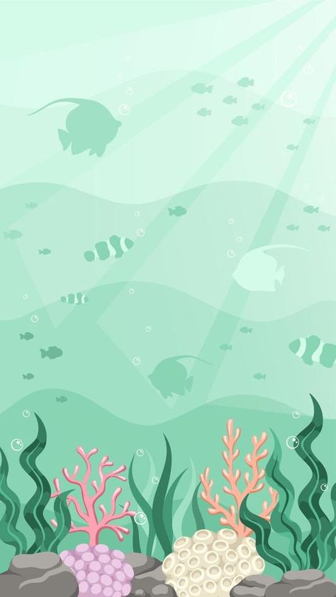 Underwater scene with fishes, coral reef and seaweed. Marine life vector design template. Backgrounds with copy space for text for banners, social media stories Design Template Backgrounds, Underwater Design, Mermaid Background, Underwater Cartoon, Fish Background, Background Laptop, Underwater Scene, Mermaid Theme Birthday, Ganesha Art