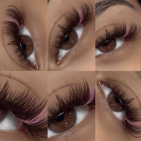 25 Mm Lashes, Lash Extensions Ideas With Color, Strip Lashes Aesthetic, Eyelashes With Pink, Lash Set With Color, Pink And Black Lashes, Lash Sets With Color, Fall Lashes, Eyelashes With Color