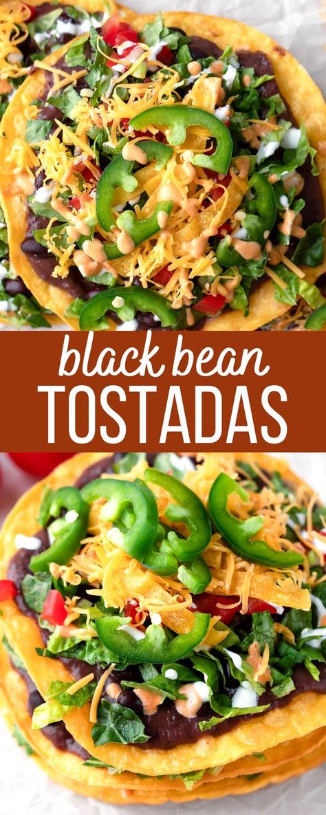 black bean tostadas with toppings Homemade Queso Sauce, Black Bean Tostadas, Queso Sauce, Bean Tostadas, Homemade Queso, Tostada Recipes, Dinner Favorites, Black Bean Recipes, Vegan Black Bean