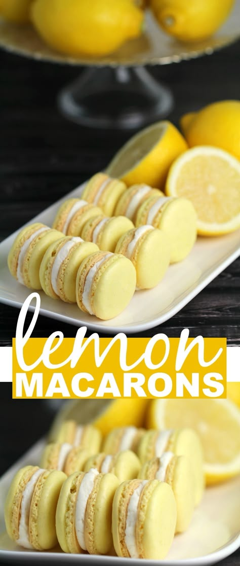 Lemon Macarons Macarons Lemon, Lemon Macaron Recipe, Glutenfree Cookies, Lemon Macarons, Kue Macaroon, Macaron Cookies, Macaroon Recipes, Baking Tutorial, Macaron Recipe