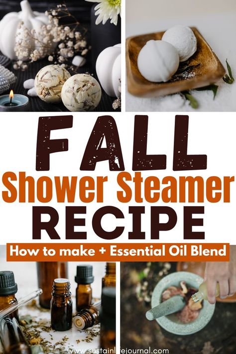 fall shower steamers and essential oils Shower Steamer Scents, Diy Shower Steamers Essential Oils, Shower Steamer Recipe, Homemade Shower Steamers, Diy Shower Melts, Fall Scents Essential Oils, Herbal Bath Recipes, Bath Tea Recipe, Fall Self Care