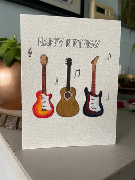 Music Related Birthday Cards, Guitar Themed Birthday Cards, Guitar Birthday Cards For Men, Guitar Presents Gift Ideas, Guitar Birthday Cards Handmade, Guitar Cards Ideas, Music Birthday Cards Handmade, Diy Gifts For Music Lovers, Guitar Cards Handmade