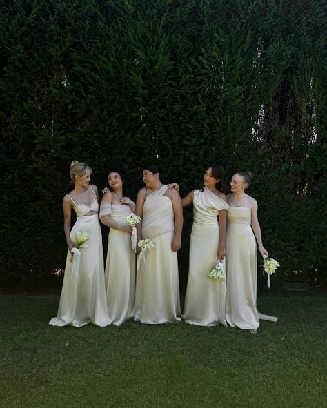 the most special custom bridesmaid dress by the incredible @annaquanlabel team 🤍 what a dream to see our ideas slowly come to life, and… | Instagram Off White Bridesmaids, Cream Satin Bridesmaid Dresses, Bridesmaids White Dresses, Cream Bridesmaid Dresses Ivory, White Bridesmaid Dresses Mismatched, Vogue Bridesmaids, Old Money Bridesmaid Dresses, Mismatched Champagne Bridesmaid Dresses, Bridesmaid Dresses Cream