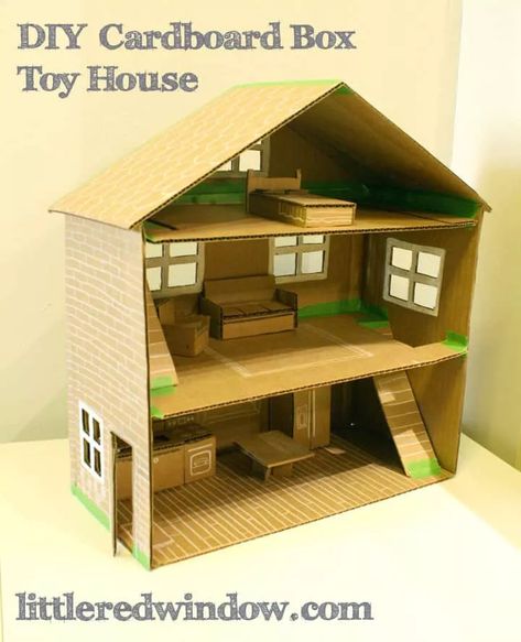 Cardboard Box Houses, Diy Cardboard Toys, Cardboard Play, Cardboard Dollhouse, Carton Diy, Cardboard Crafts Diy, Cardboard Toys, Doll House Plans, Cardboard House