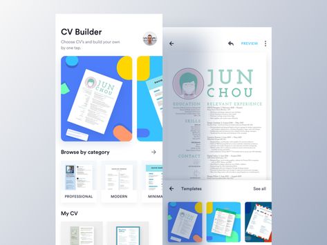 EZY - CV Builder App (Home & Editor) cv editor template editor ui design ux luova studio app ios android cv app case study job app apply builder cv maker cv template resume cover letter easy cv maker editor Cv Maker, Ui Design Mobile, Free Resume Builder, Studio App, App Home, App Ios, Resume Builder, Template Resume, Mobile Learning