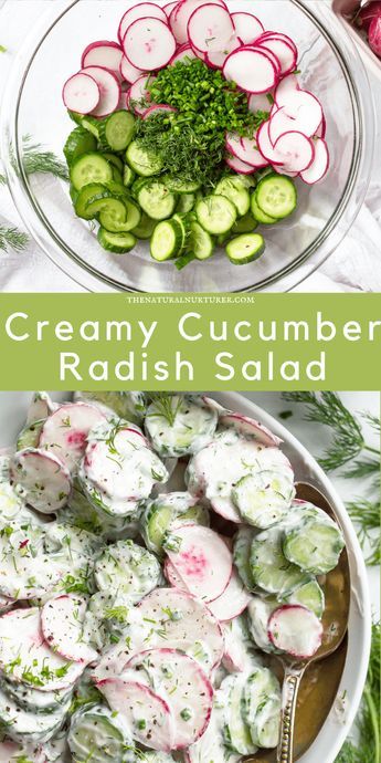 Cucumber Radish Salad, Sommer Mad, Radish Recipes, Radish Salad, Creamy Cucumbers, Cucumber Recipes, Best Salad Recipes, Veggie Side Dishes, Garden Recipes