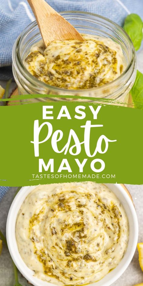 Mayo Pesto Sauce, Pesto Mayo Sandwich, Basil Pesto Mayo Recipe, Flavored Mayo Recipes, Pesto Mayo Recipe, Pesto Aioli Recipe, Mayo Pesto, Sandwich Spreads, Pesto Aioli