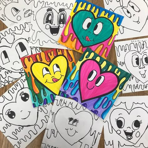 Diy Valentine's Crafts, Valentines Art Lessons, Valentine Art Projects, Elementary School Art, Arts And Crafts For Teens, 2nd Grade Art, 4th Grade Art, 3rd Grade Art, Classroom Art Projects