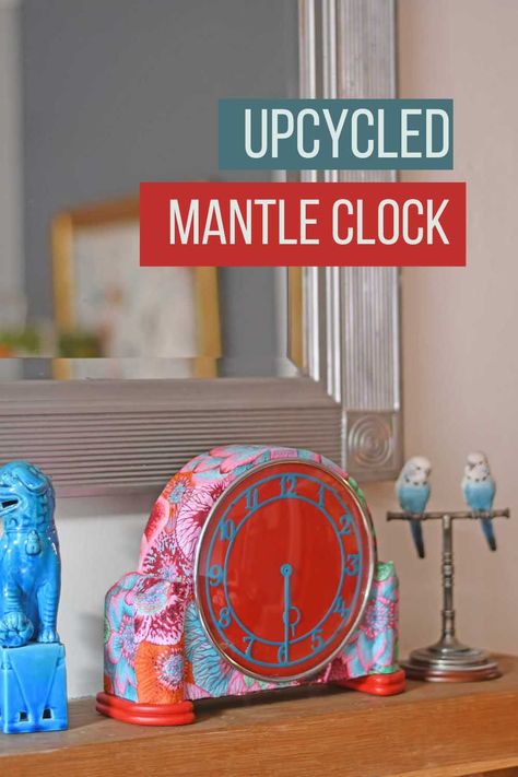 Revamp your old mantle clock into a modern and funky decor piece with this easy DIY project. First, replace the old clock mechanism with a new modern one. Then, add a touch of fabric decoupage to the clock face, and paint the exterior with bright, bold colors. Our step-by-step guide makes it simple to create a unique and functional work of art that will add personality to any living space. Fabric Decoupage, Old Clock, Decoupage Furniture, Funky Decor, Mantle Piece, Old Clocks, Diy Upcycle, Household Cleaning Tips, Mantle Clock