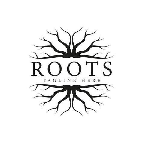 Vector black geometric root design logo ... | Premium Vector #Freepik #vector #root-logo #roots #abstract-tree #silhouette-logo Logo With Tree Design, Tree Roots Logo, Tree Typography, Roots Illustration, Nature Logos, Bio Logo, Roots Logo, Church Logo Design, Logo Tree