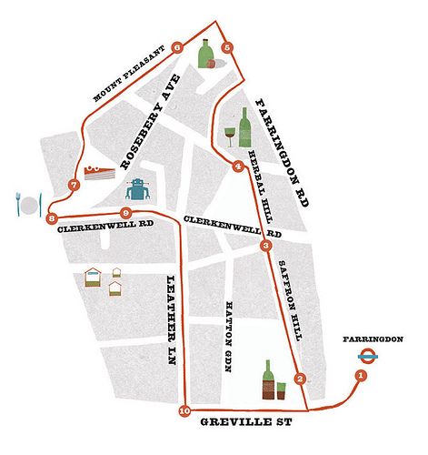 Clerkenwell area, pedestrian route map Maps Illustration Design, Bus Route Map, Transit Map, Data Map, Infographic Map, Big Board, Route Map, Illustrated Map, Map Design