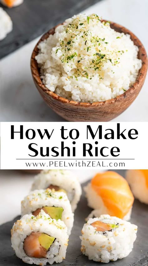 Learn how to make sushi rice for sushi rolls. The tried and true method for making sushi vinegar and making the best seasoned rice for sushi rolls. Sticky White Rice Recipe, Rice For Sushi, Paleo Sushi, Best Sushi Rolls, Perfect Sushi Rice, Best Sushi Rice, Sushi Rice Recipe, Making Sushi Rice, Cooked Sushi Recipes